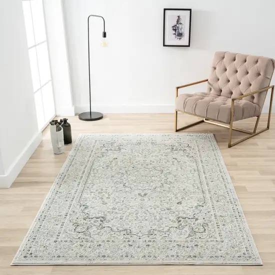 Ivory Gray And Taupe Floral Power Loom Stain Resistant Area Rug Photo 6