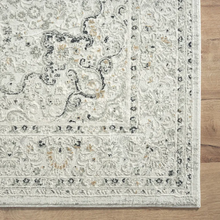 Ivory Gray And Taupe Floral Power Loom Stain Resistant Area Rug Photo 3