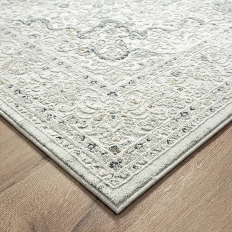 Ivory Gray And Taupe Floral Stain Resistant Area Rug Photo 5