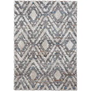 Photo of Ivory Gray And Taupe Geometric Power Loom Stain Resistant Area Rug