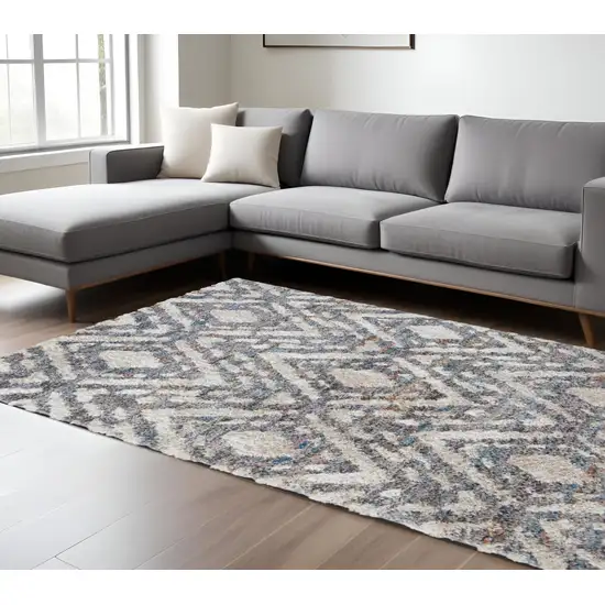 Gray and Ivory Geometric Power Loom Area Rug Photo 1