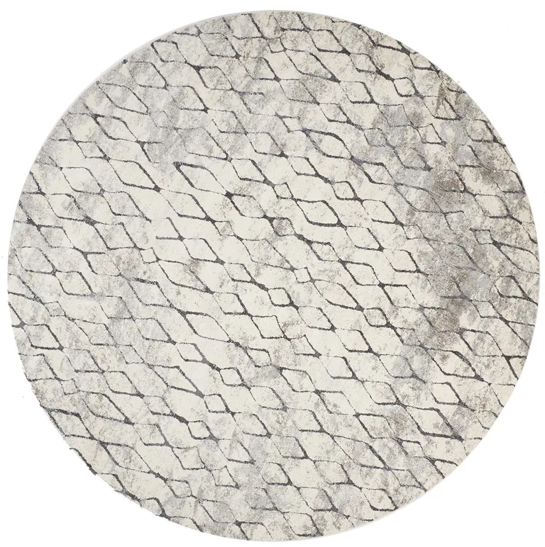 Ivory Gray And Taupe Round Abstract Stain Resistant Area Rug Photo 1