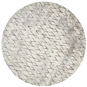 Photo of Ivory Gray And Taupe Round Abstract Stain Resistant Area Rug