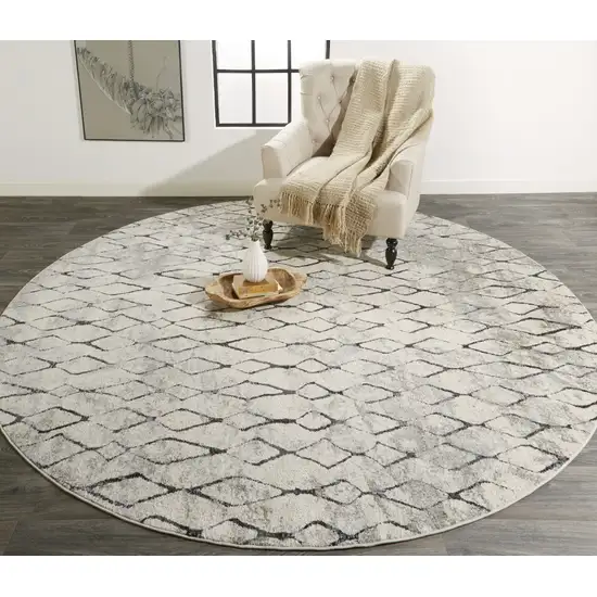 Ivory Gray And Taupe Round Abstract Stain Resistant Area Rug Photo 5