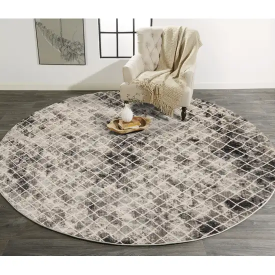 Ivory Gray And Taupe Round Abstract Stain Resistant Area Rug Photo 6