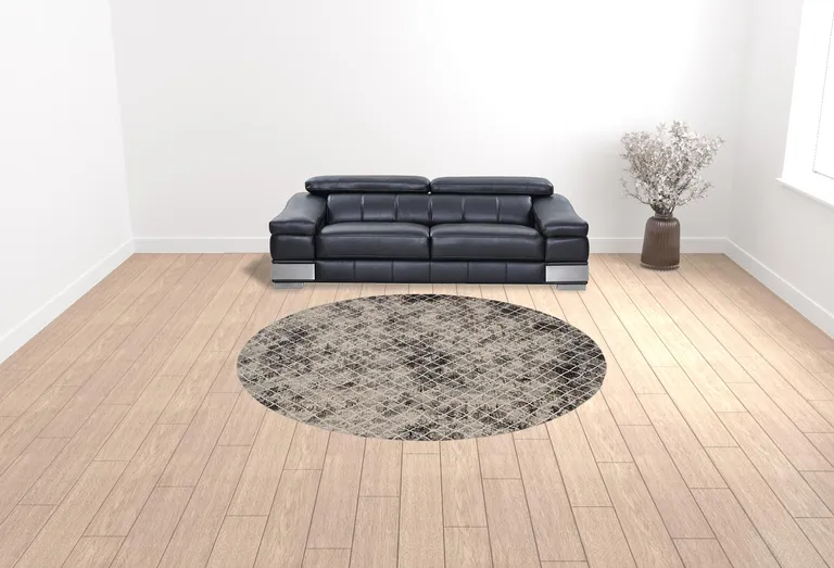 Ivory Gray And Taupe Round Abstract Stain Resistant Area Rug Photo 4