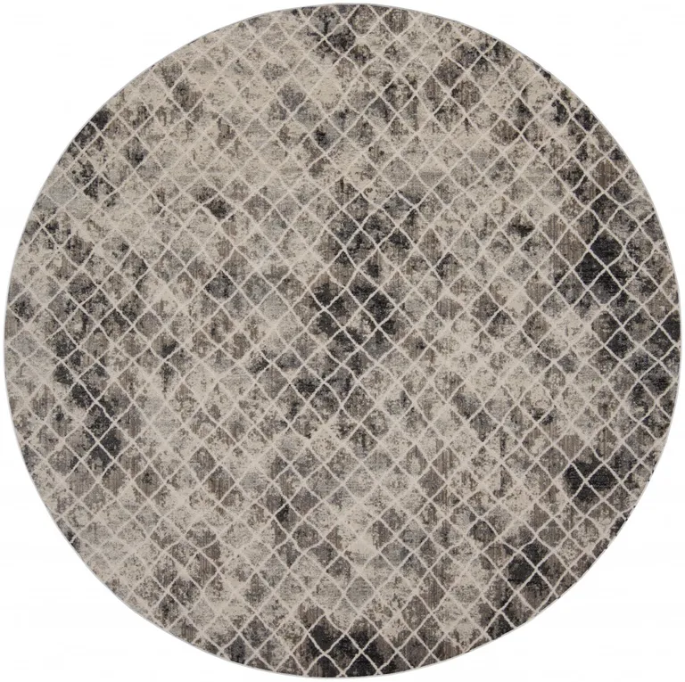 Ivory Gray And Taupe Round Abstract Stain Resistant Area Rug Photo 1