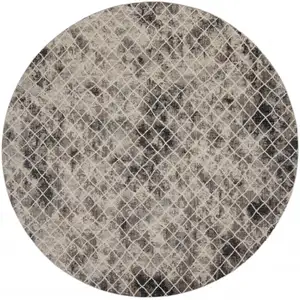 Photo of Ivory Gray And Taupe Round Abstract Stain Resistant Area Rug