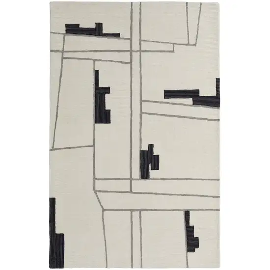 Gray and Ivory Wool Abstract Hand Tufted Area Rug Photo 2