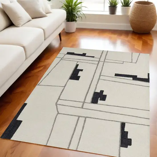 Gray and Ivory Wool Abstract Hand Tufted Area Rug Photo 1