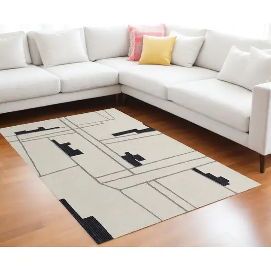 Gray and Ivory Wool Abstract Hand Tufted Area Rug Photo 1