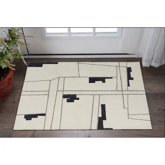 Gray and Ivory Wool Abstract Hand Tufted Area Rug Photo 1