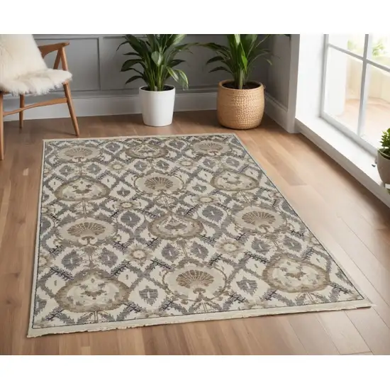 Gray and Ivory Wool Floral Hand Knotted Area Rug Photo 1