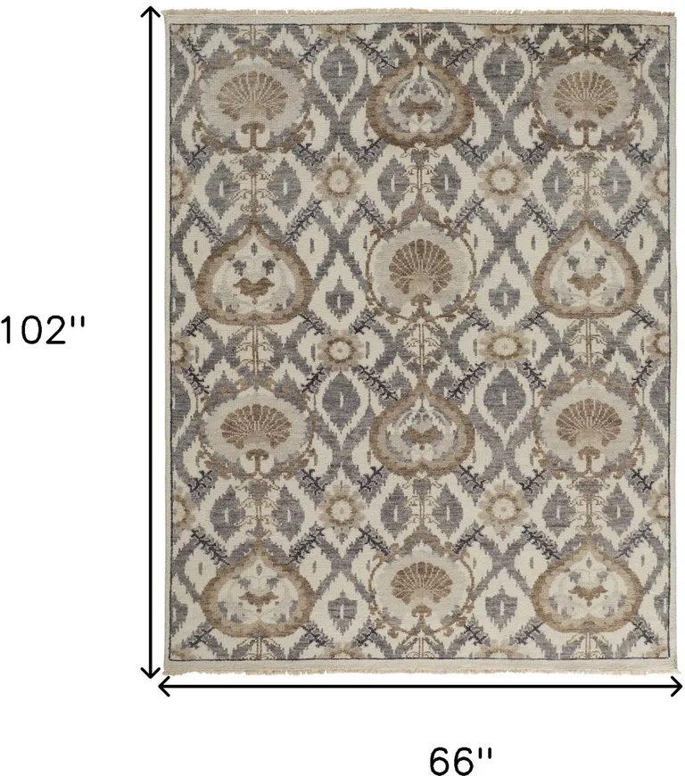 Ivory Gray And Taupe Wool Floral Hand Knotted Stain Resistant Area Rug Photo 4