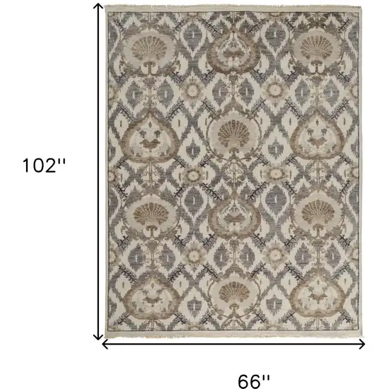 Ivory Gray And Taupe Wool Floral Hand Knotted Stain Resistant Area Rug Photo 4