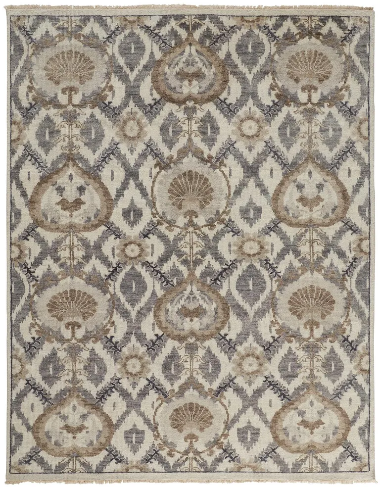 Ivory Gray And Taupe Wool Floral Hand Knotted Stain Resistant Area Rug Photo 1