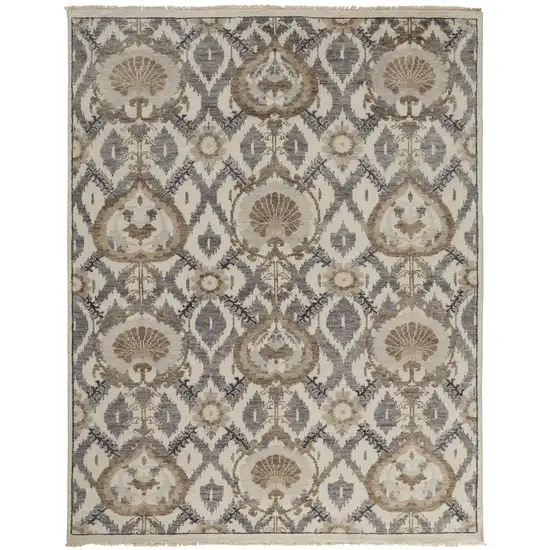 Ivory Gray And Taupe Wool Floral Hand Knotted Stain Resistant Area Rug Photo 1