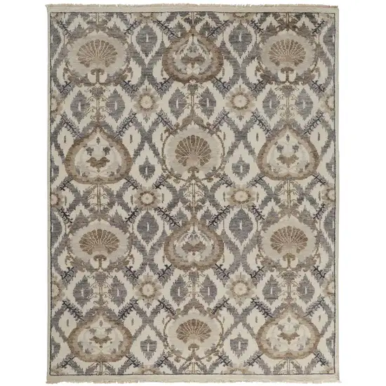 Ivory Gray And Taupe Wool Floral Hand Knotted Stain Resistant Area Rug Photo 1