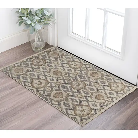 Gray and Ivory Wool Floral Hand Knotted Area Rug Photo 1