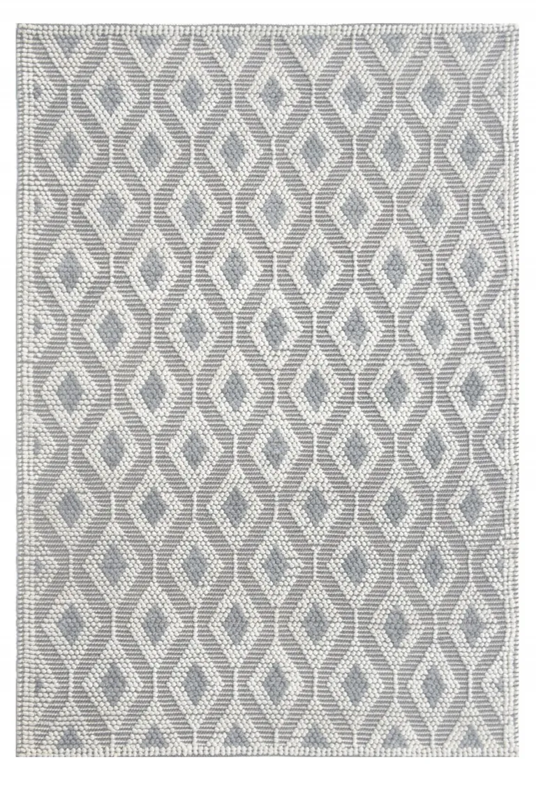 Ivory Gray Diamond Trellis Modern Area Rug Photo 1