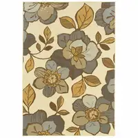 Photo of Ivory Gray Large Floral Blooms Indoor Outdoor Area Rug