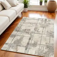 Photo of Ivory Gray and Black Abstract Non Skid Area Rug