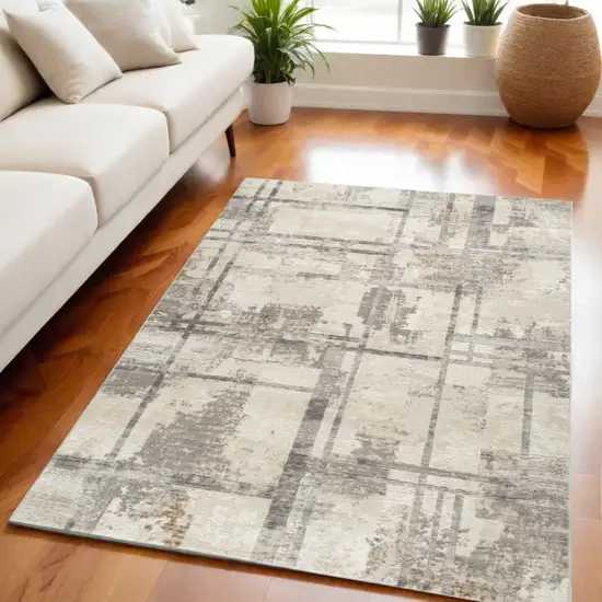 Ivory Gray and Black Abstract Non Skid Area Rug Photo 1