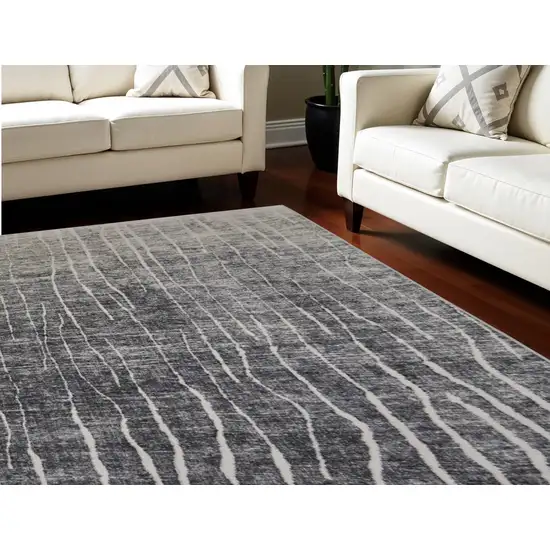 Ivory Gray and Black Abstract Power Loom Area Rug Photo 1