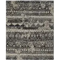 Photo of Ivory Gray and Black Wool Geometric Hand Knotted Area Rug