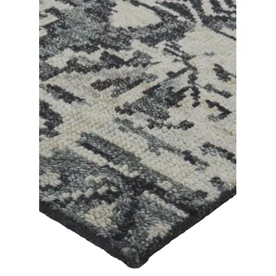 Ivory Gray and Black Wool Geometric Hand Knotted Area Rug Photo 7