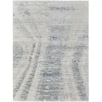 Photo of Ivory Gray and Blue Abstract Hand Knotted Worn Faded Area Rug