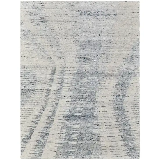 Ivory Gray and Blue Abstract Hand Knotted Worn Faded Area Rug Photo 1