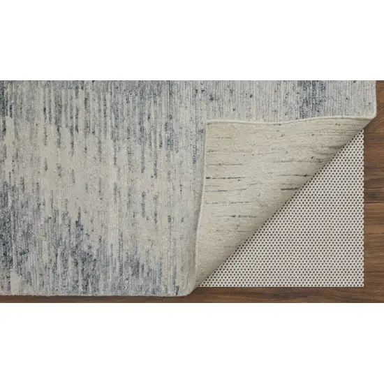 Ivory Gray and Blue Abstract Hand Knotted Worn Faded Area Rug Photo 3