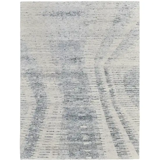 Ivory Gray and Blue Abstract Hand Knotted Worn Faded Area Rug Photo 3