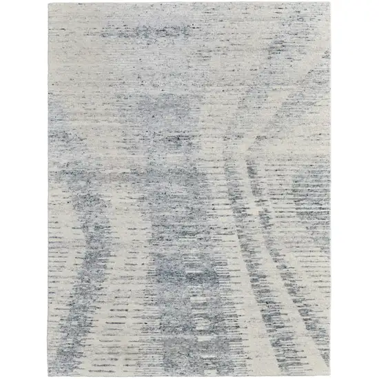 Ivory Gray and Blue Abstract Hand Knotted Worn Faded Area Rug Photo 4