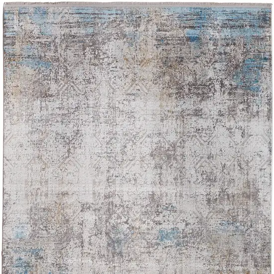 Ivory Gray and Blue Abstract Power Loom Area Rug With Fringe Photo 6