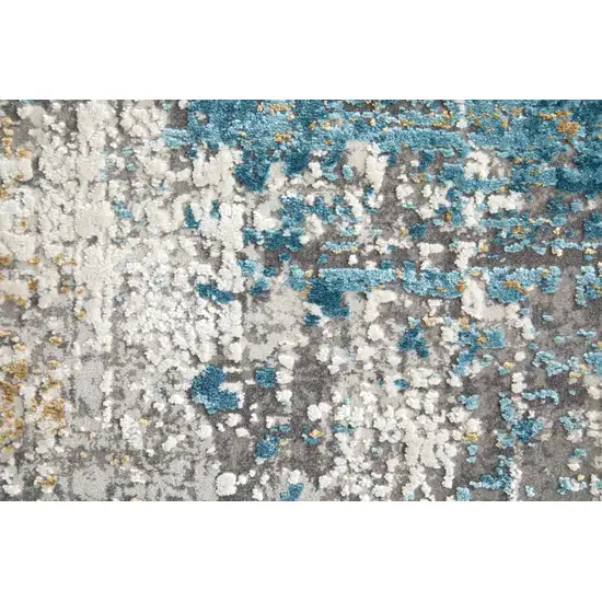 Ivory Gray and Blue Abstract Power Loom Area Rug With Fringe Photo 9