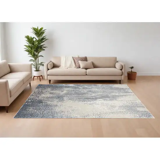 Ivory Gray and Blue Abstract Power Loom Area Rug Photo 1