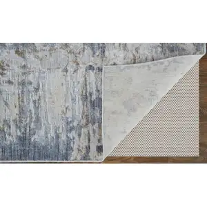 Photo of Ivory Gray and Blue Abstract Power Loom Worn Faded Area Rug