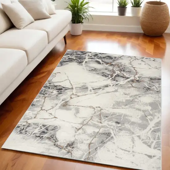 Ivory Gray and Brown Abstract Non Skid Area Rug Photo 1