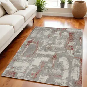 Photo of Ivory Gray and Brown Abstract Non Skid Area Rug