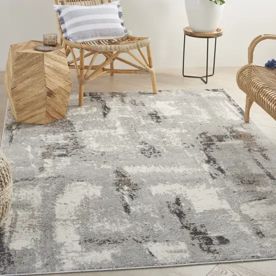 Ivory Gray and Brown Abstract Non Skid Area Rug Photo 7