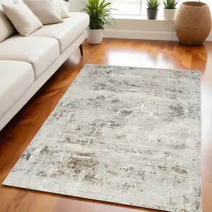 Photo of Ivory Gray and Brown Abstract Non Skid Area Rug