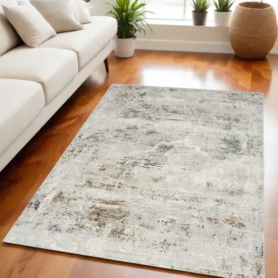 Ivory Gray and Brown Abstract Non Skid Area Rug Photo 1