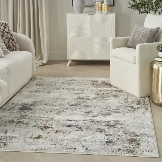 Ivory Gray and Brown Abstract Non Skid Area Rug Photo 5