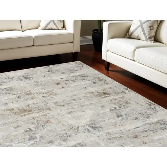 Ivory Gray and Brown Abstract Non Skid Area Rug Photo 1