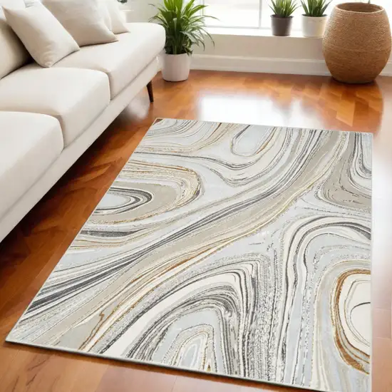 Ivory Gray and Brown Abstract Non Skid Area Rug Photo 1