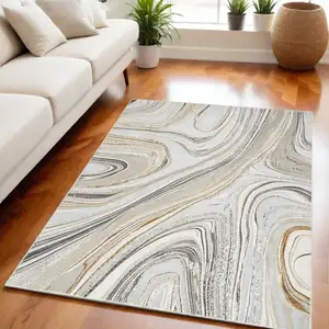 Photo of Ivory Gray and Brown Abstract Non Skid Area Rug