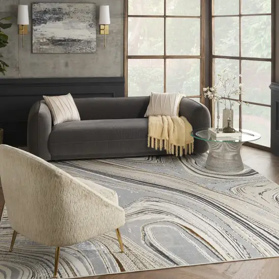 Ivory Gray and Brown Abstract Non Skid Area Rug Photo 8