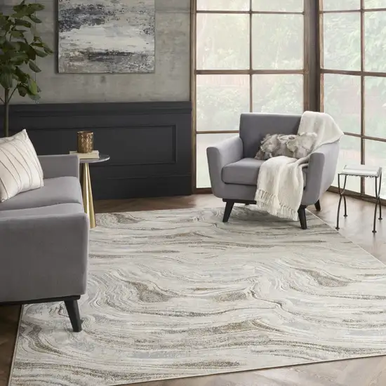 Ivory Gray and Brown Abstract Non Skid Area Rug Photo 5